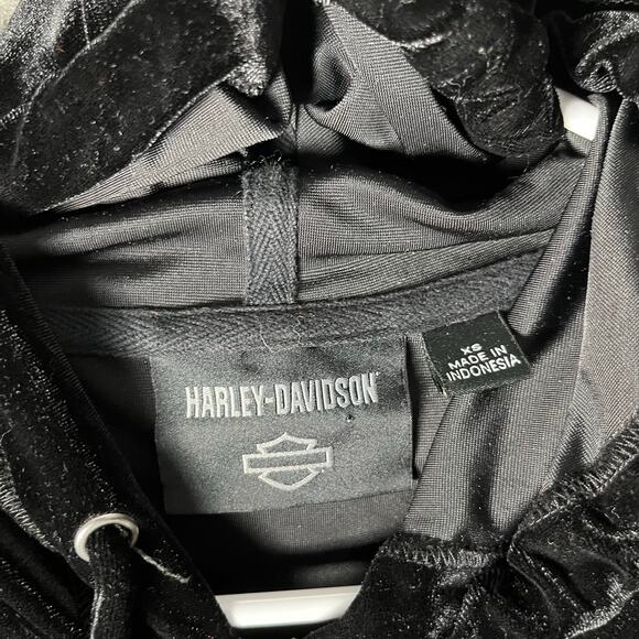 Harley‎ Davidson Velour Velvet Zip Up Hoodie Flower Vintage Y2K Size XS - Picture 5 of 6